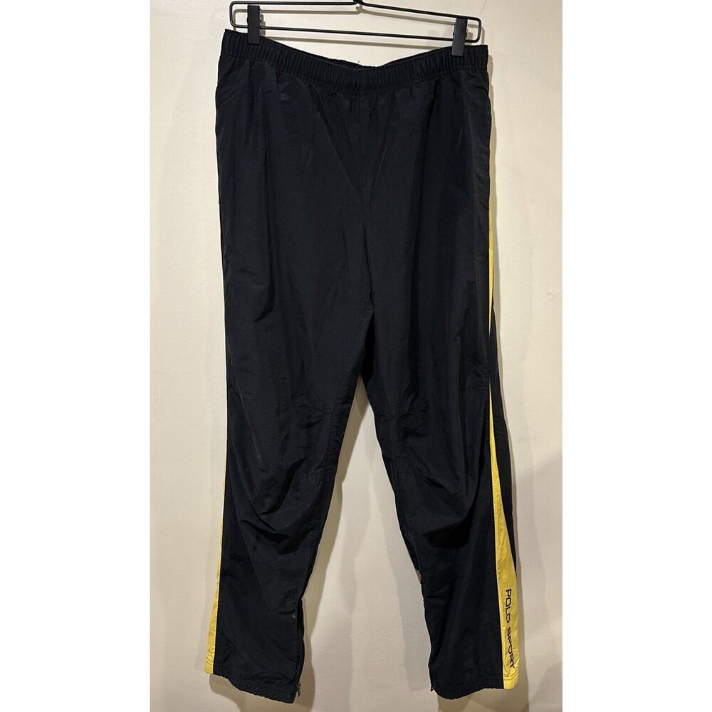 Vintage Polo Sport Pants Men Medium Black Yellow Spell Out Zip Leg Mesh Lining M
